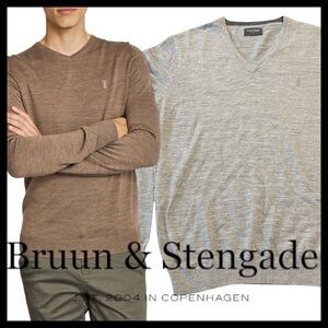 Bruun & Stengade Grey Wool Blend Uranus V-Neck Knitwear Sweater (M/L)